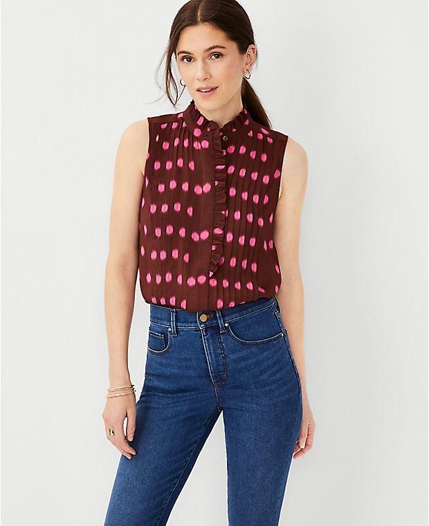 Dotted Pintucked Ruffle Popover Shell