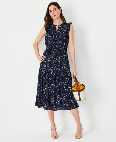 Spotted Ruffle Belted Flare Dress