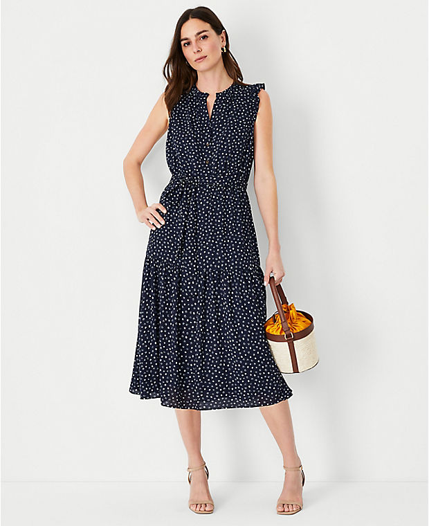 Spotted Ruffle Belted Flare Dress