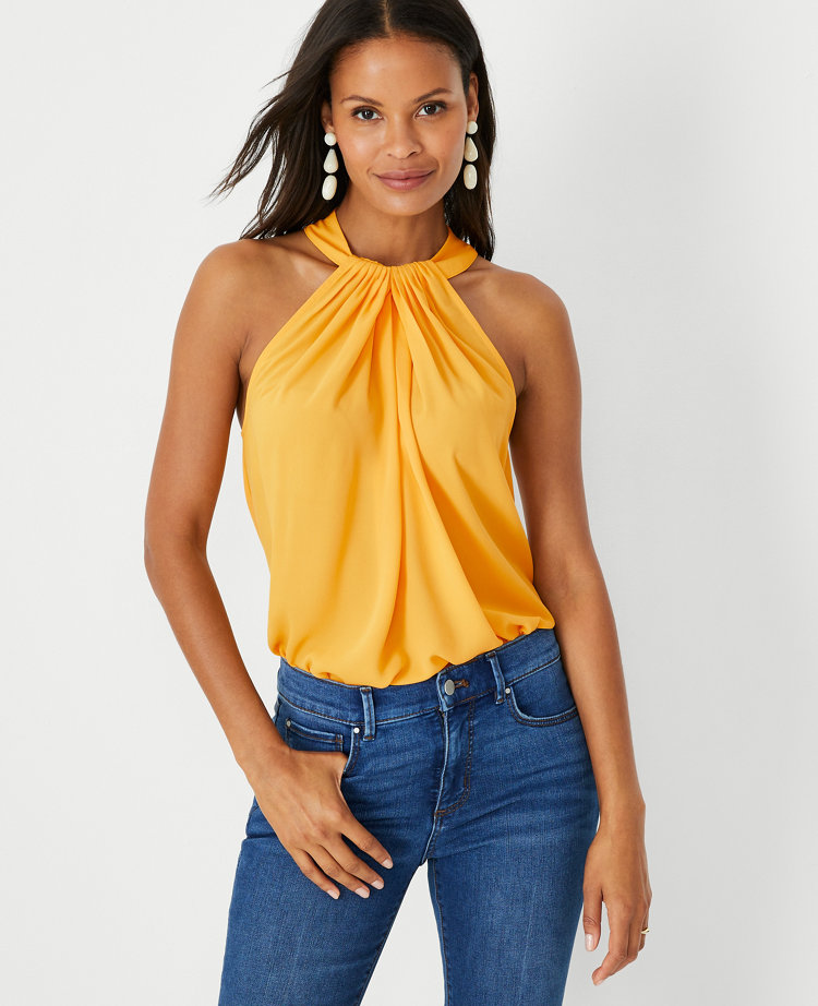 Mixed Media Draped Halter Top