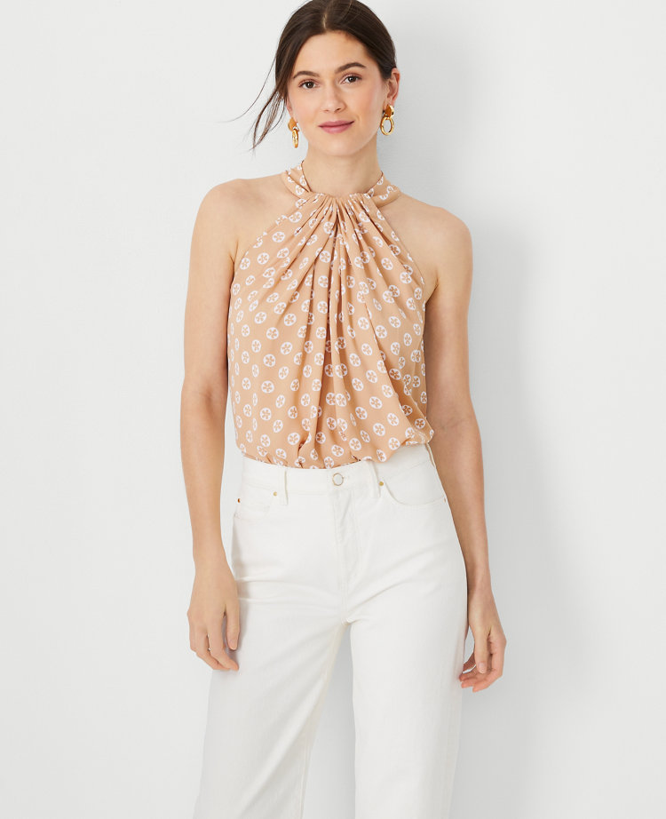 Floral Mixed Media Draped Halter Top