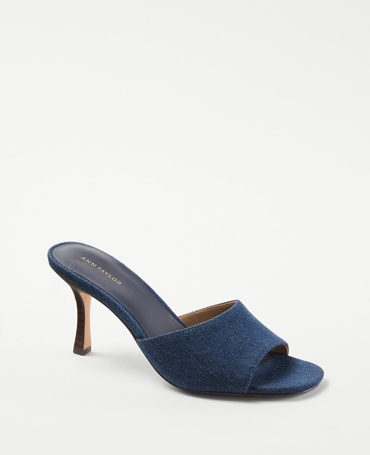 Denim Heel Mule Sandals