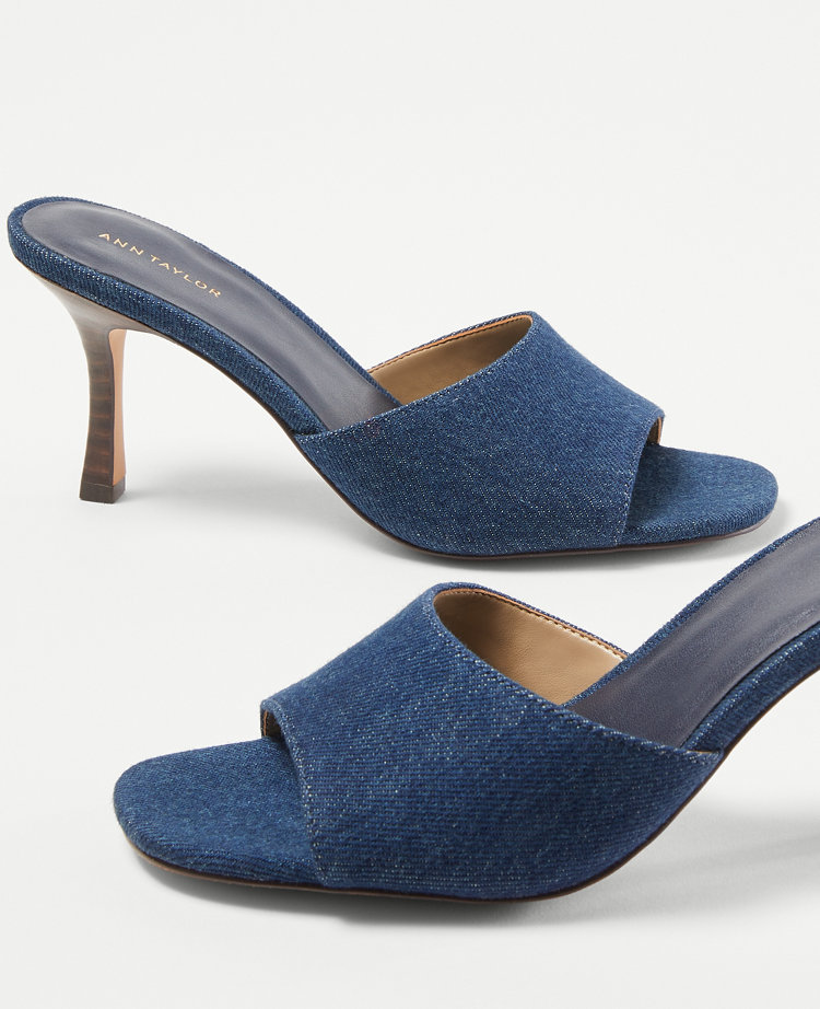 Denim Mid Heel Mule Sandals