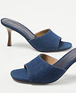 Denim Mid Heel Mule Sandals carousel Product Image 2