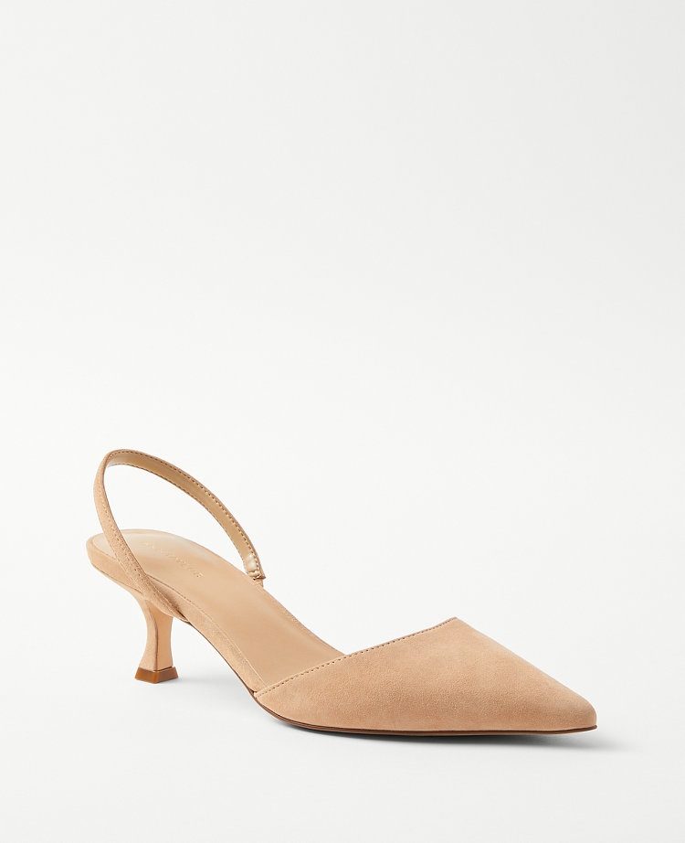 Suede Kitten Heel Slingback Pumps