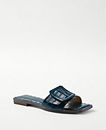 Embossed Leather Buckle Slide Sandals carousel Product Image 1