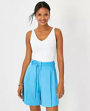 The Belted Pleated Short in Linen Blend carousel Product Image 1