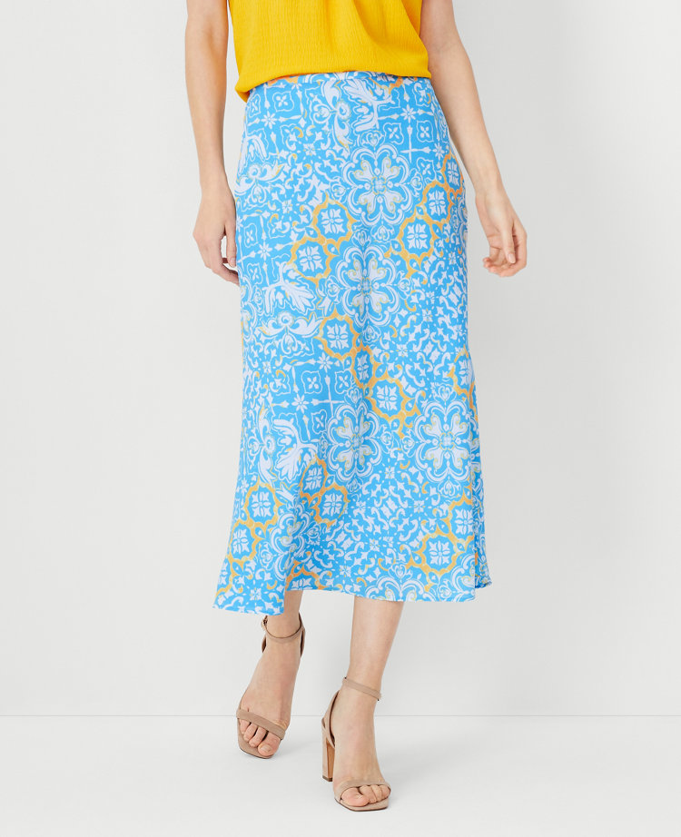 Tile Print Side Zip Midi Skirt