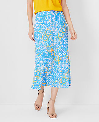 Ann Taylor Tile Print Side Zip Midi Skirt In Vivid Sky