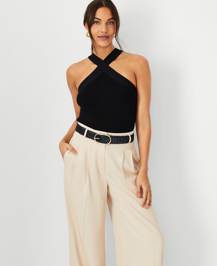 Ann Taylor Criss Cross Halter Sweater Shell Top In Black