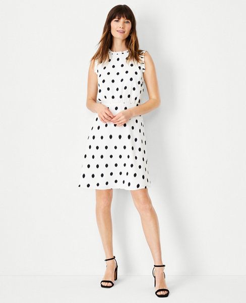 Dotted Ruffle Neck Flare Dress