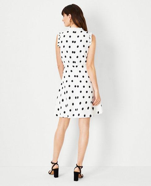 Dotted Ruffle Neck Flare Dress