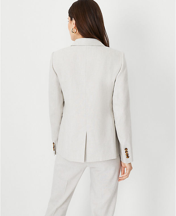 The Tailored Double Breasted Long Blazer in Linen Blend