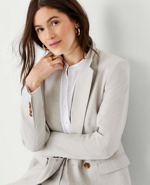 The Tailored Double Breasted Long Blazer in Linen Blend