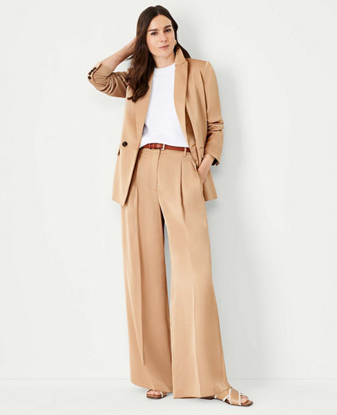 The Relaxed Double Breasted Long Blazer in Satin