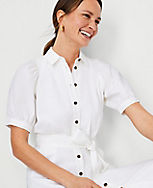 Linen Blend Puff Sleeve Pocket Shirtdress carousel Product Image 3