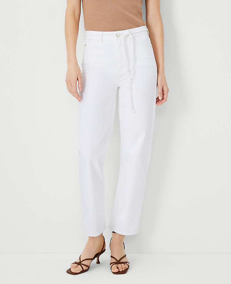 Petite Belted Sculpting Pocket High Rise Straight Jeans in White