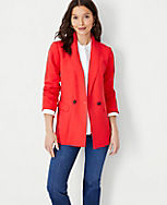 The Petite Relaxed Double Breasted Long Blazer in Linen Blend carousel Product Image 1