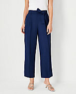 The Petite Tie Waist Straight Ankle Pant in Linen Blend carousel Product Image 1