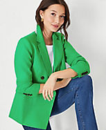 The Petite Tailored Double Breasted Long Blazer in Linen Blend carousel Product Image 3