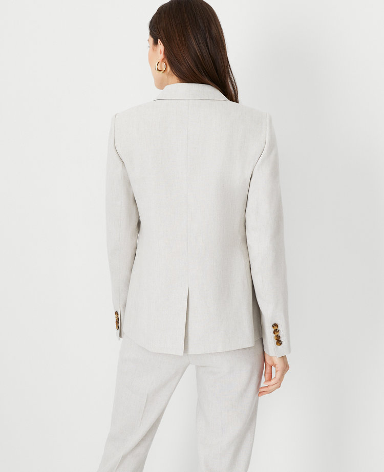 The Petite Tailored Double Breasted Long Blazer in Linen Blend