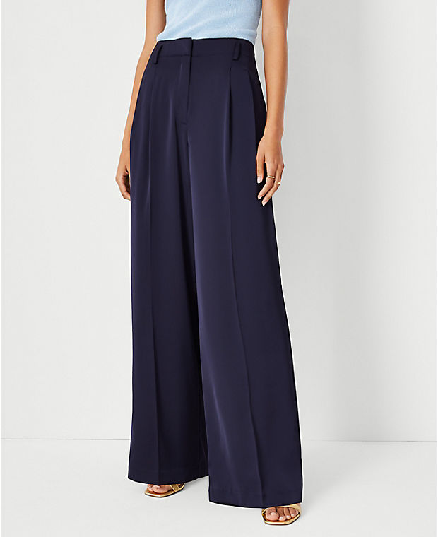 The Petite Pleated Wide Leg Pant in Satin
