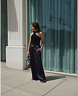The Petite Pleated Wide Leg Pant in Satin carousel Product Image 3