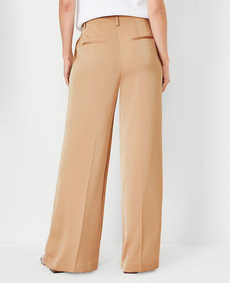The Petite Pleated Wide Leg Pant in Satin