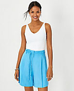 The Petite Belted Pleated Short in Linen Blend carousel Product Image 1