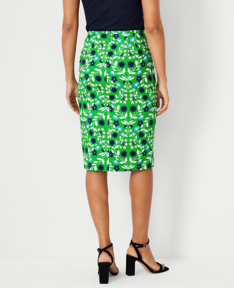 Petite Floral Linen Blend Side Slit Pencil Skirt