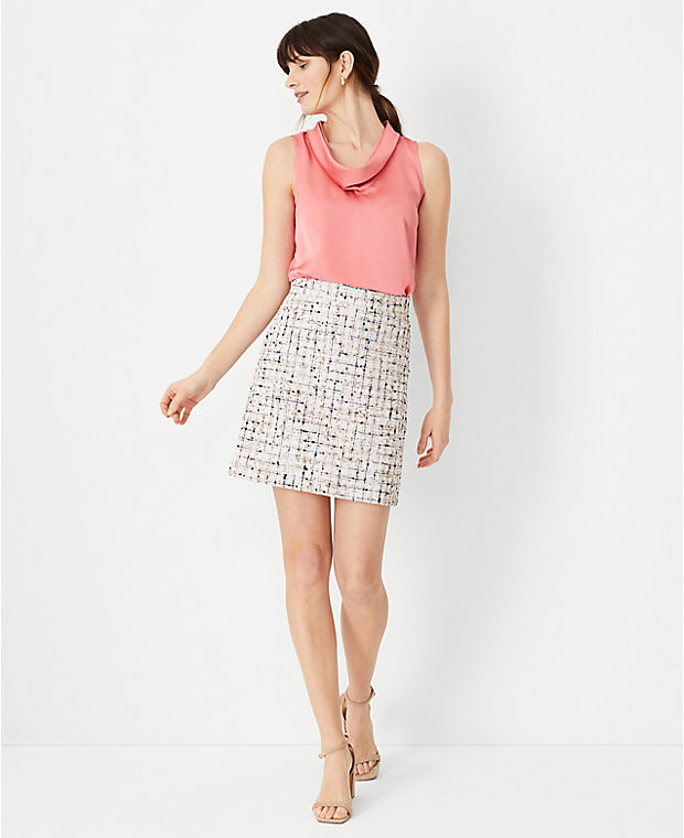 Petite Multicolored Tweed A-Line Skirt