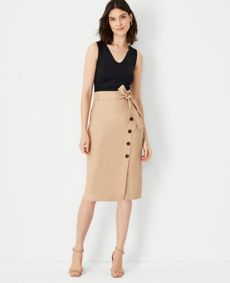 Petite Button Wrap Pencil Skirt