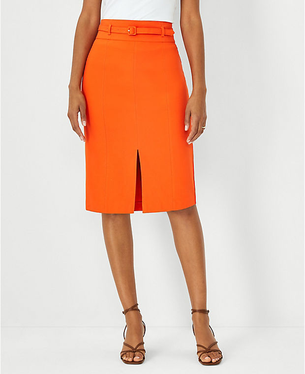 Petite Belted Seamed Pencil Skirt