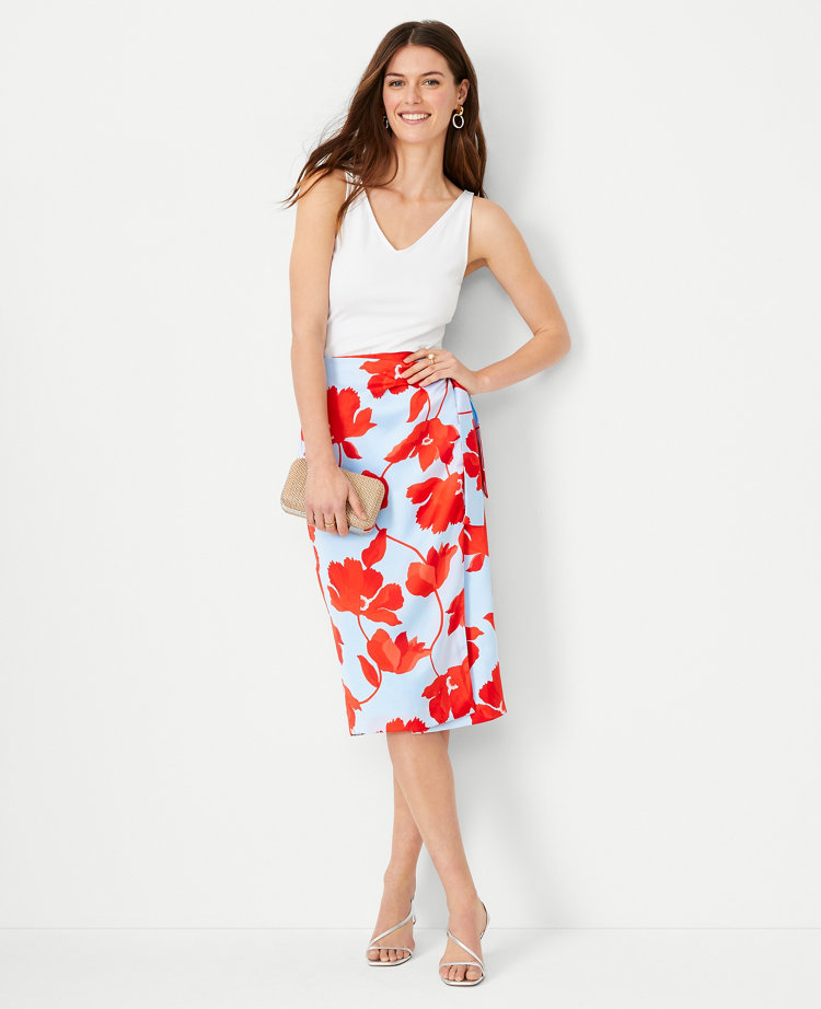 Pencil skirt red floral top best sale