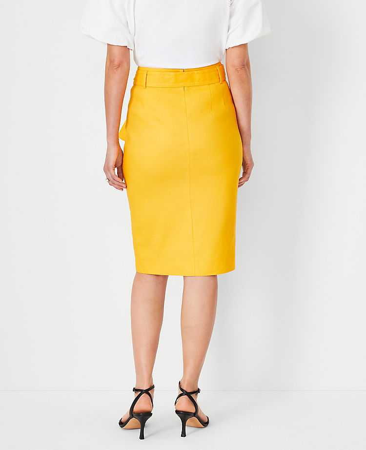 Petite Linen Blend Button Wrap Pencil Skirt