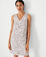 Petite Multicolored Tweed Double V Shift Dress carousel Product Image 3