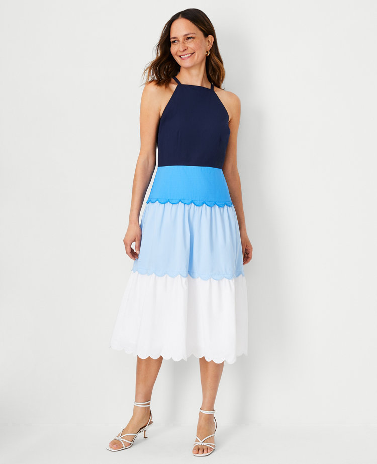 Petite Colorblock Halter Flare Dress