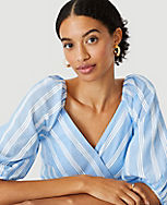 Petite Striped Puff Sleeve Wrap Dress carousel Product Image 3