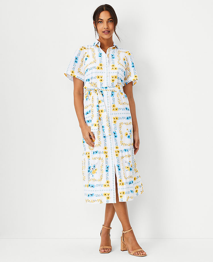 Petite Floral Square Belted Shirtdress