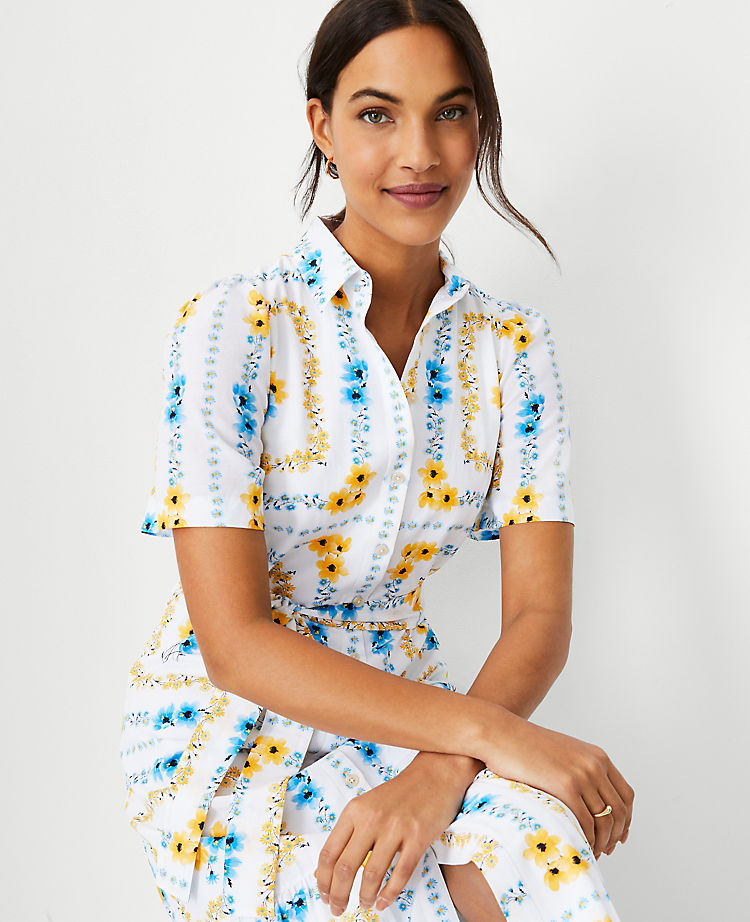 Petite Floral Square Belted Shirtdress
