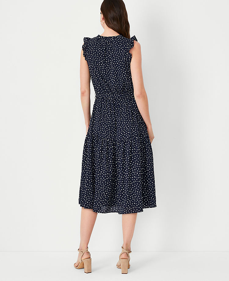 Petite Spotted Ruffle Belted Flare Dress