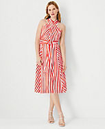 Petite Striped Crossover Neck Wrap Dress carousel Product Image 1