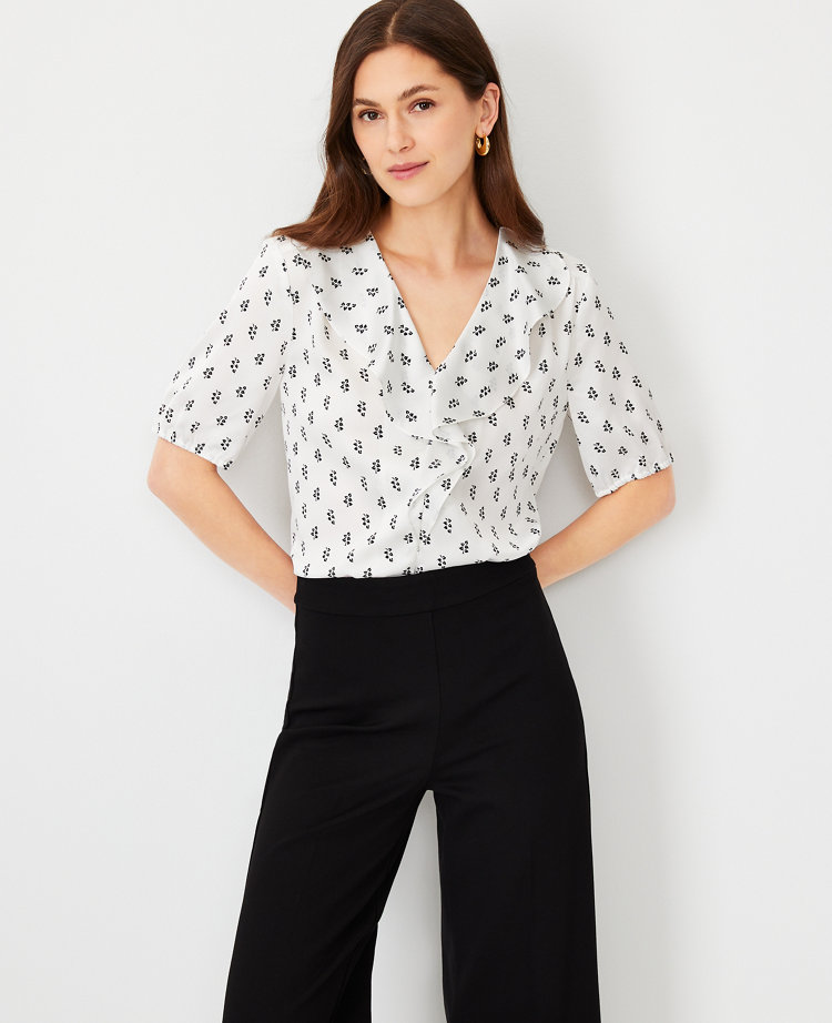 Petaled Ruffle V-Neck Blouse