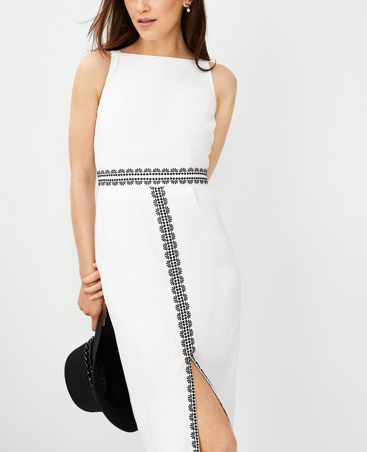 Petite Embroidered Halter Sheath Dress