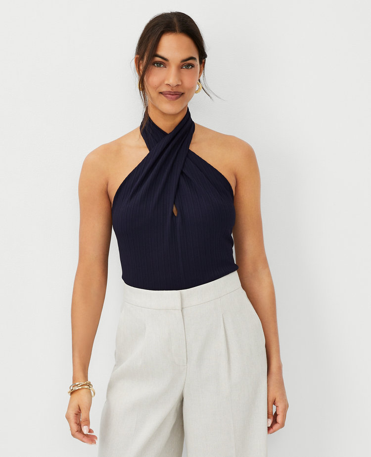 Petite Ribbed Criss Cross Halter Top