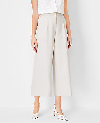 Ann Taylor The Petite Pleated Culotte Pant In Linen Blend In Pearl Shadow