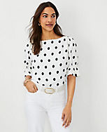 Dotted Ruffle Mixed Media Puff Sleeve Top carousel Product Image 1
