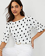 Dotted Ruffle Mixed Media Puff Sleeve Top carousel Product Image 3