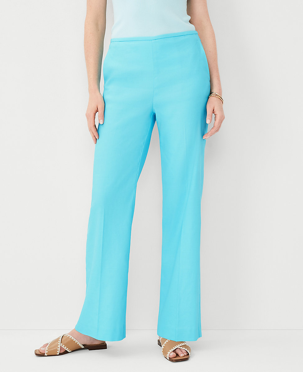 The Petite Side Zip Straight Pant in Linen Blend
