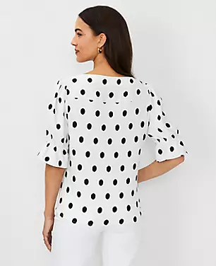Petite Dotted Ruffle Mixed Media Puff Sleeve Top carousel Product Image 2